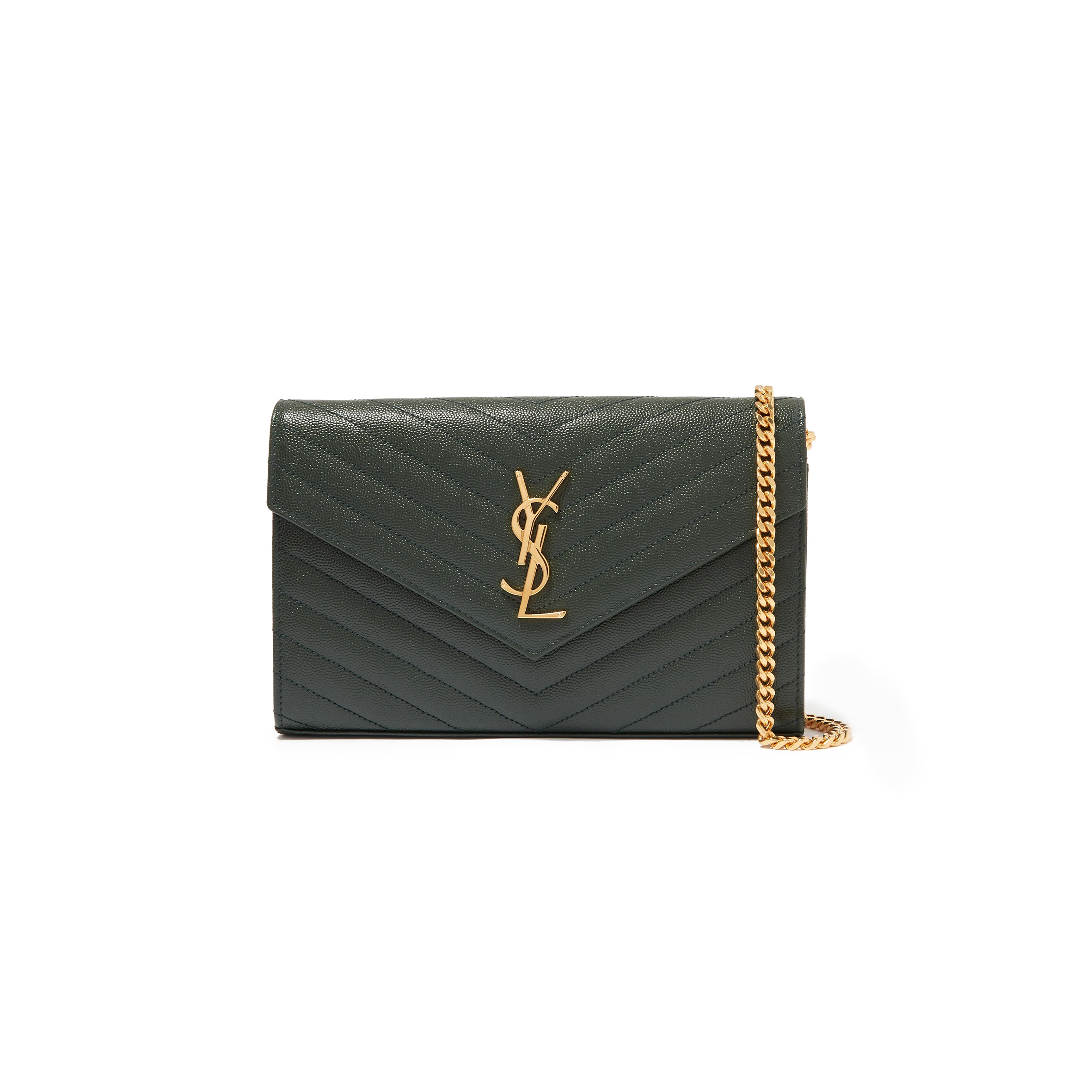 YSL CLASSIC CASSANDRE CHAIN WALLET IN GRAIN DE POUDRE LEATHER 377828BOW013051 (22.5*14*4cm)